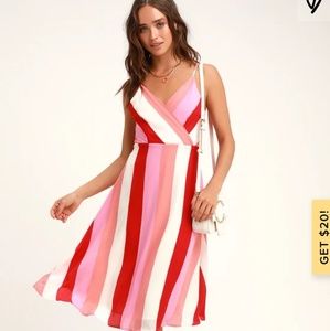 Vivacious Veronica Pink Multi-Striped Midi Dress